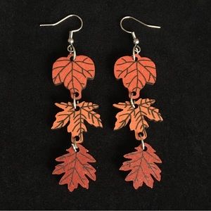 Autumn Theme Wooden Leaf Dangle Earrings